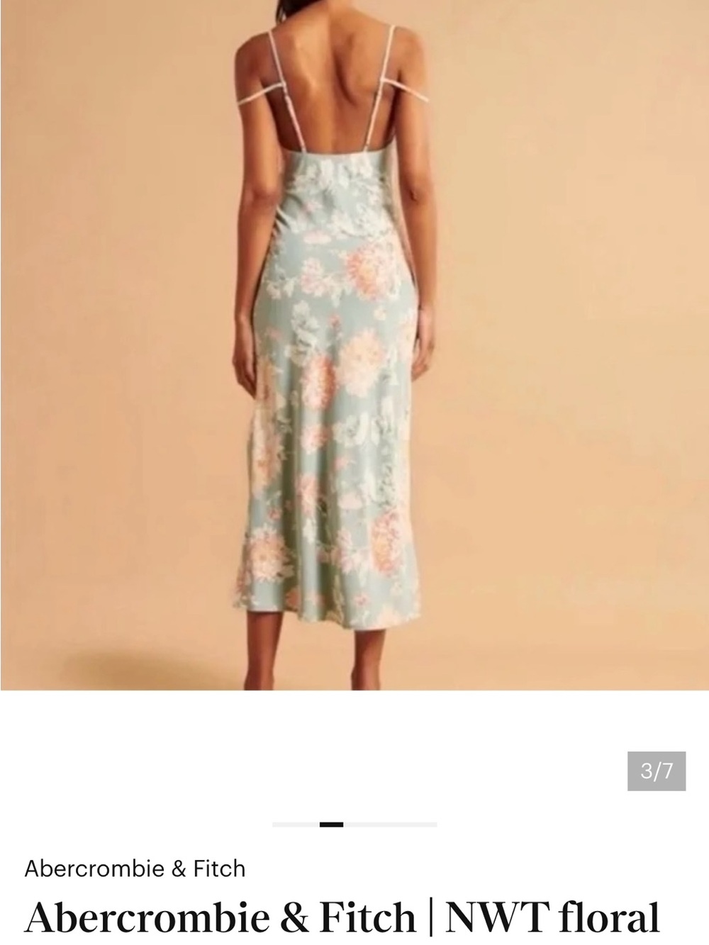 Abercrombie & Fitch Pale Blue Floral Slip Midi Dress with Pink Accents